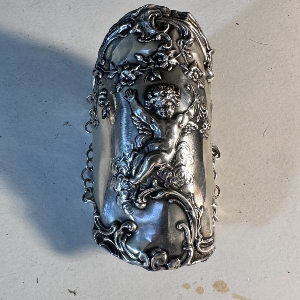 Antique Sterling Silver Cherub Gladiator Cuff Bracelet Victorian Art Nouveau - Picture 2 of 15